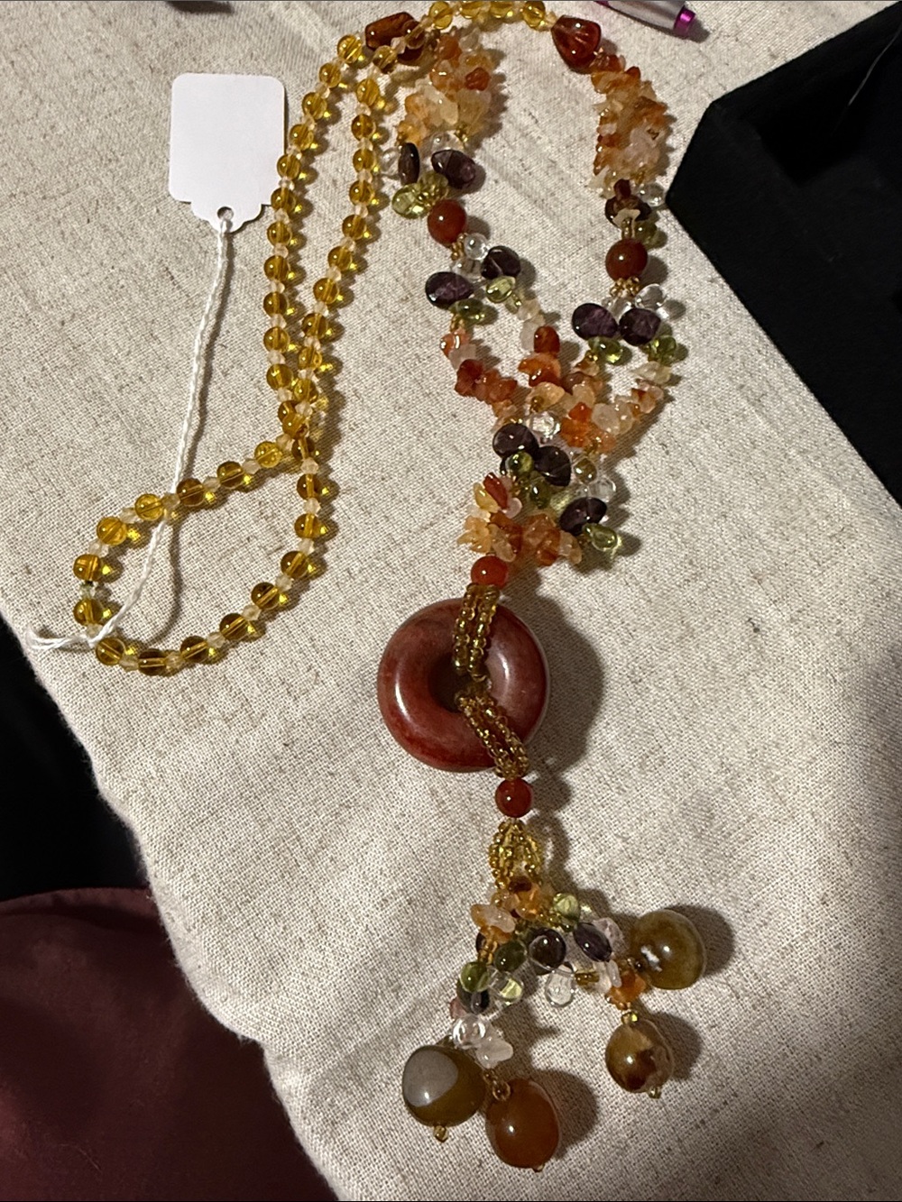 28 In Sweater Necklace Agate Donut & other Natural Beads